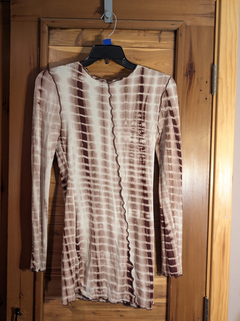 SHEIN Brown and Cream Tie-Dye Long Sleeve Midi Dress